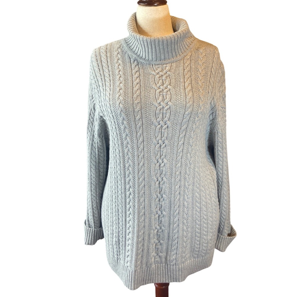 Womens‎ 100% Cotton Cable Knit Turtleneck Sweater XXL Grey